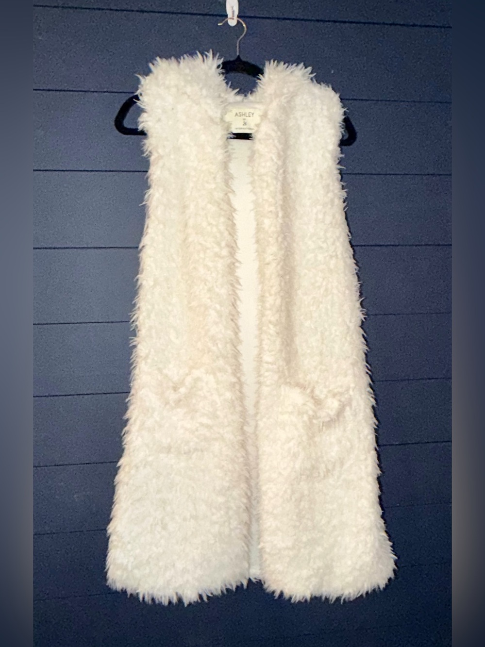 Ashley By 26 International Cream Faux Fur Sleeveless Long Vest